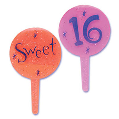 Sweet Sixteen Glitter Cupcake Picks