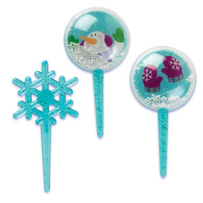 Snow Globe and Snowflake Glitter Cupcake Picks