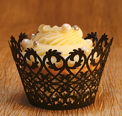 Cupcake Wrappers Black Filigree Design
