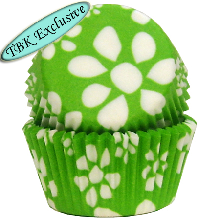 Lime Green Flower Print Baking Cups