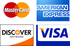 We Accept Visa, MasterCard, American Express and Discover