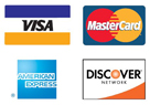 We Accept Visa, MasterCard, American Express and Discover
