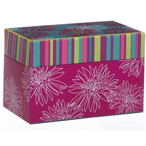 Pink Floral Design Recipe Card Box With Cards