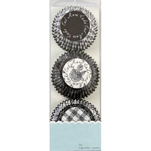 Black & White Flowers & Checks Mini Baking Cups 96 ct.