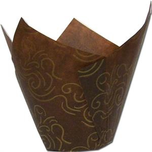 Brown With Gold Swirl Tulip Baking Cups