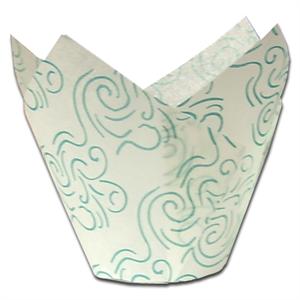 White With Green Swirl Tulip Baking Cups