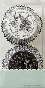 Black & White Flowers & Checks Baking Cups 48 Ct