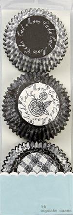 Black & White Flowers & Checks Mini Baking Cups 96 ct.