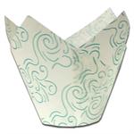 White With Green Swirl Tulip Baking Cups